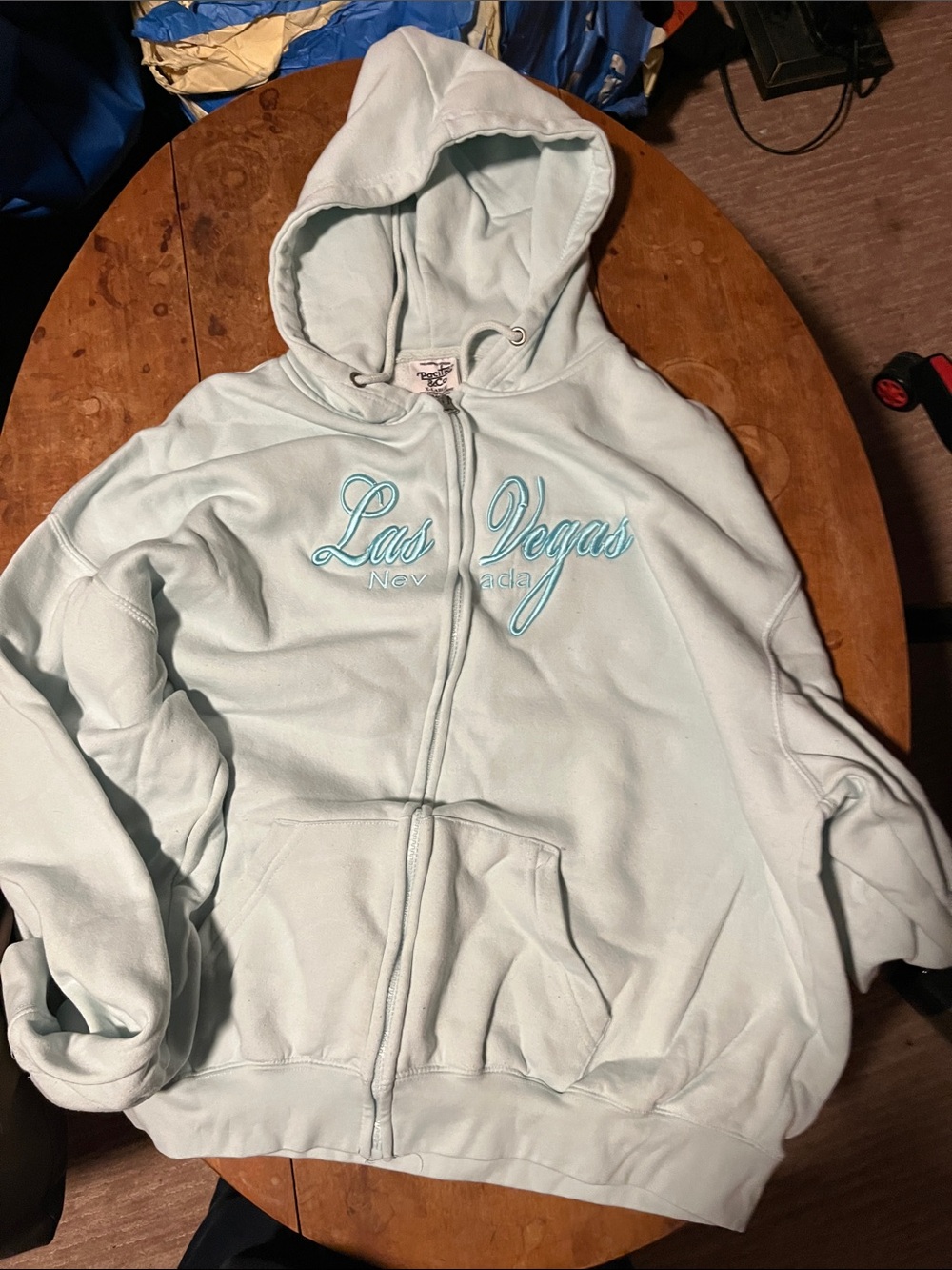 Light Mint Kids Zip-Up Hoodie with "Las Vegas" Script